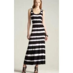 Calvin Klein Size 6 Black White Stretch Striped Tie Dye Maxi Dress Vacation Euro